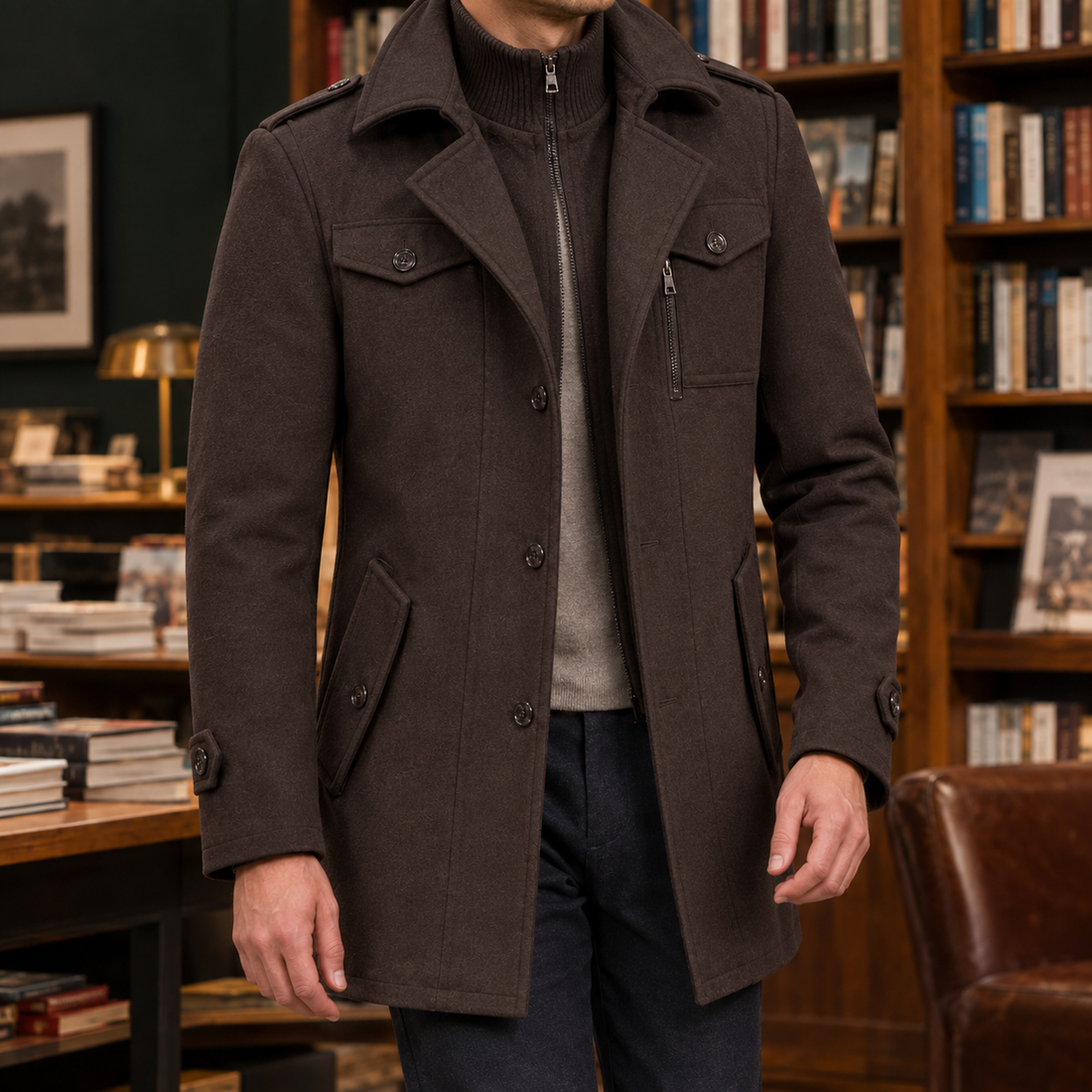 Archie-Miles Double Collar Jacket - Brown