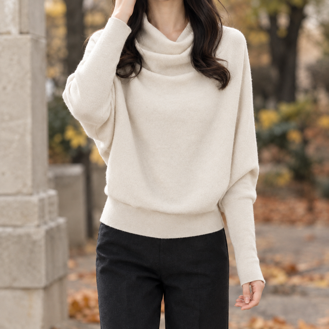 Solange-Grace Cowl Neck Sweater - Apricot