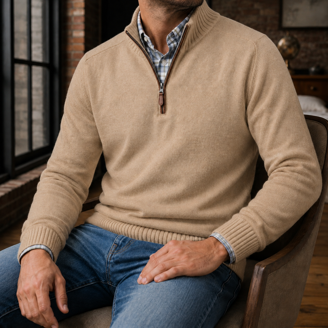 Matteo Quarter Zip Sweater - Khaki