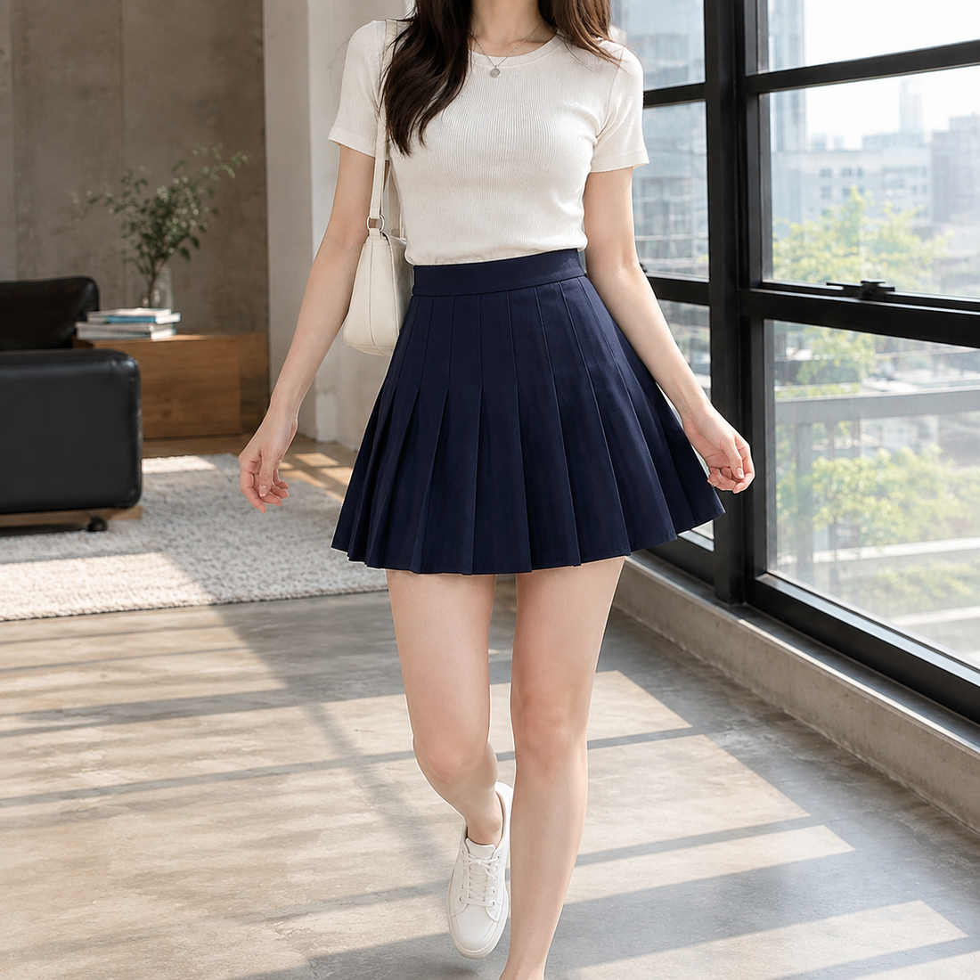 Portia-Louise Pleated Skirt - Navy Blue