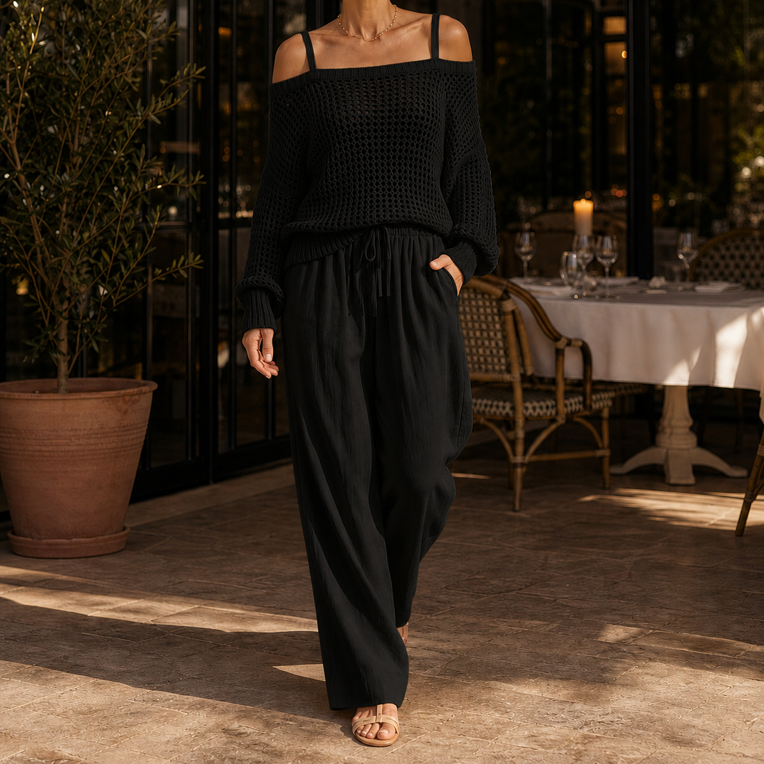 Eleanor-Hope Off-Shoulder Set - Black