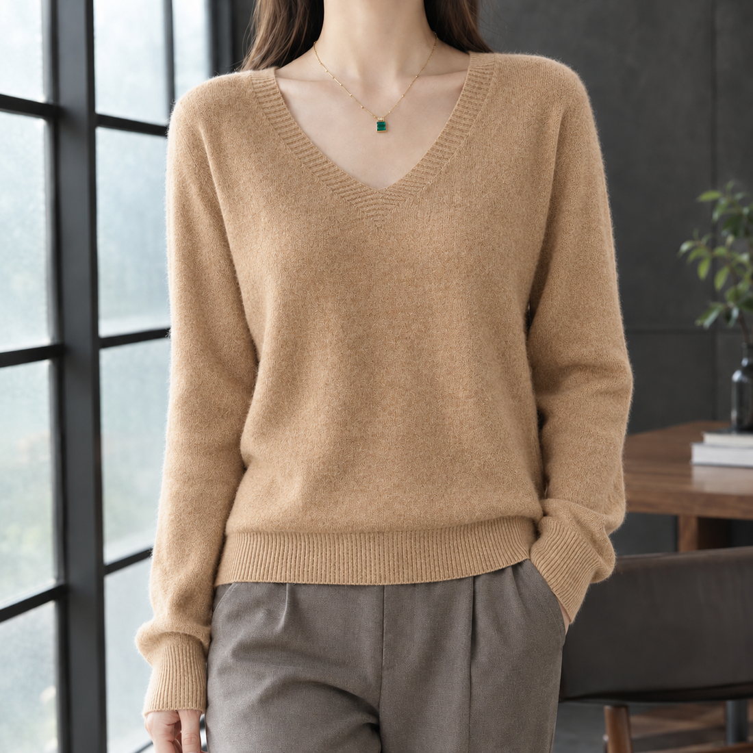 Amalia-Kate V-Neck Sweater - Camel
