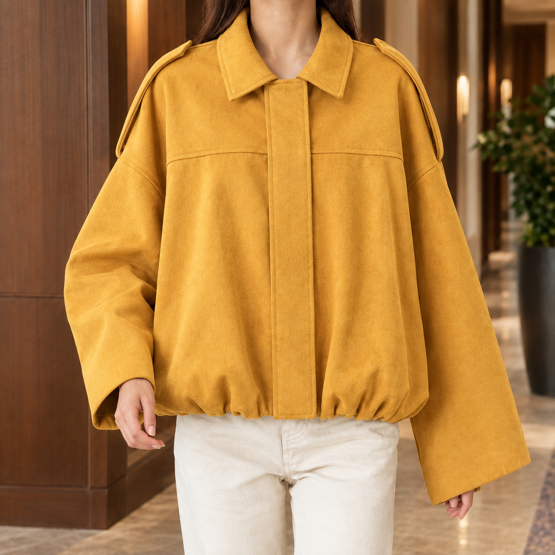 Chantal-Pearl Suede Blouson Jacket - Turmeric