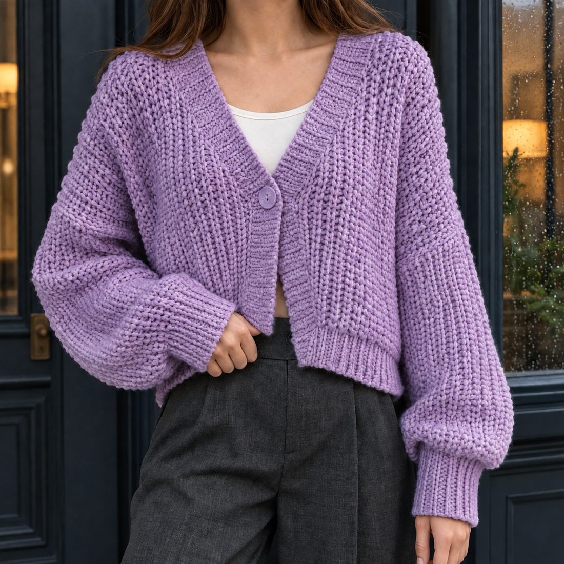 Lillian Chunky Cardigan - Purple