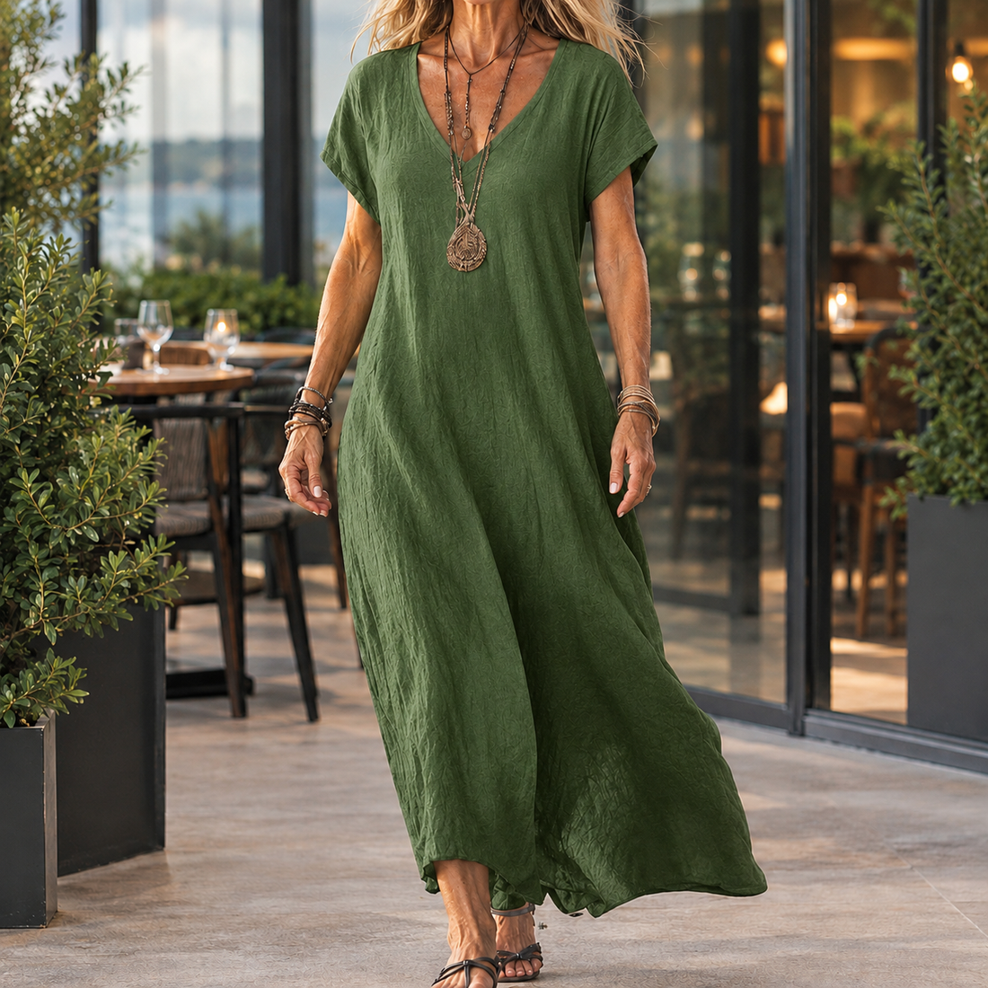 Oriane-Sage Relaxed Maxi Dress - Army Green