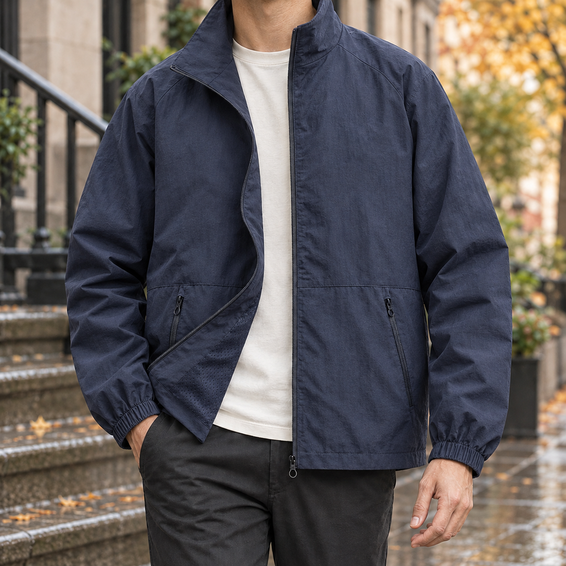 Oscar-Hayes Stand Collar Jacket - Dark Blue