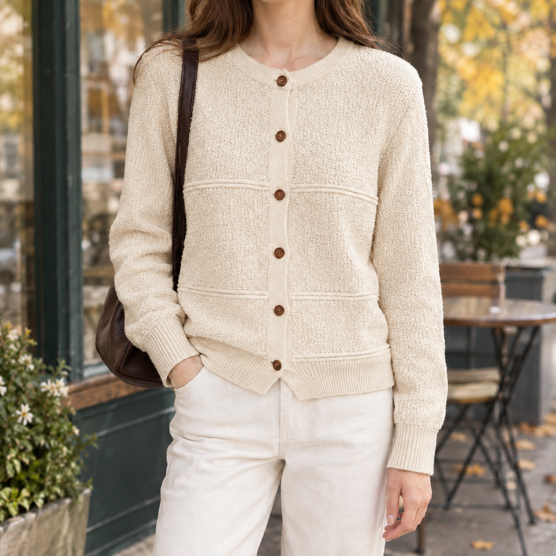 Ninon-Hope Textured Cardigan - Oats