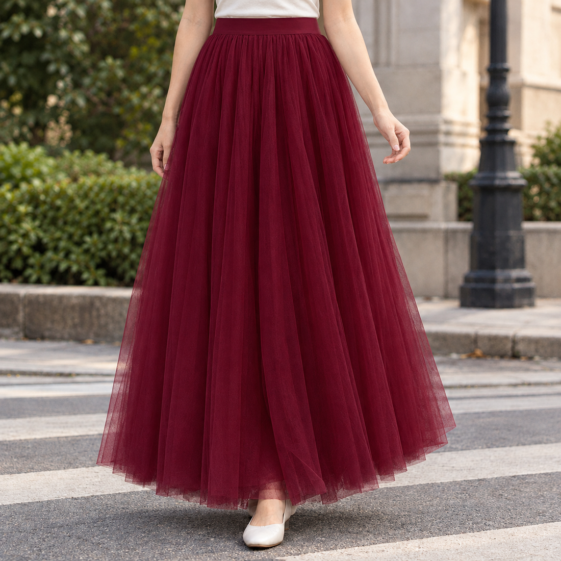 Cadence-Belle Tulle Maxi Skirt - Burgundy