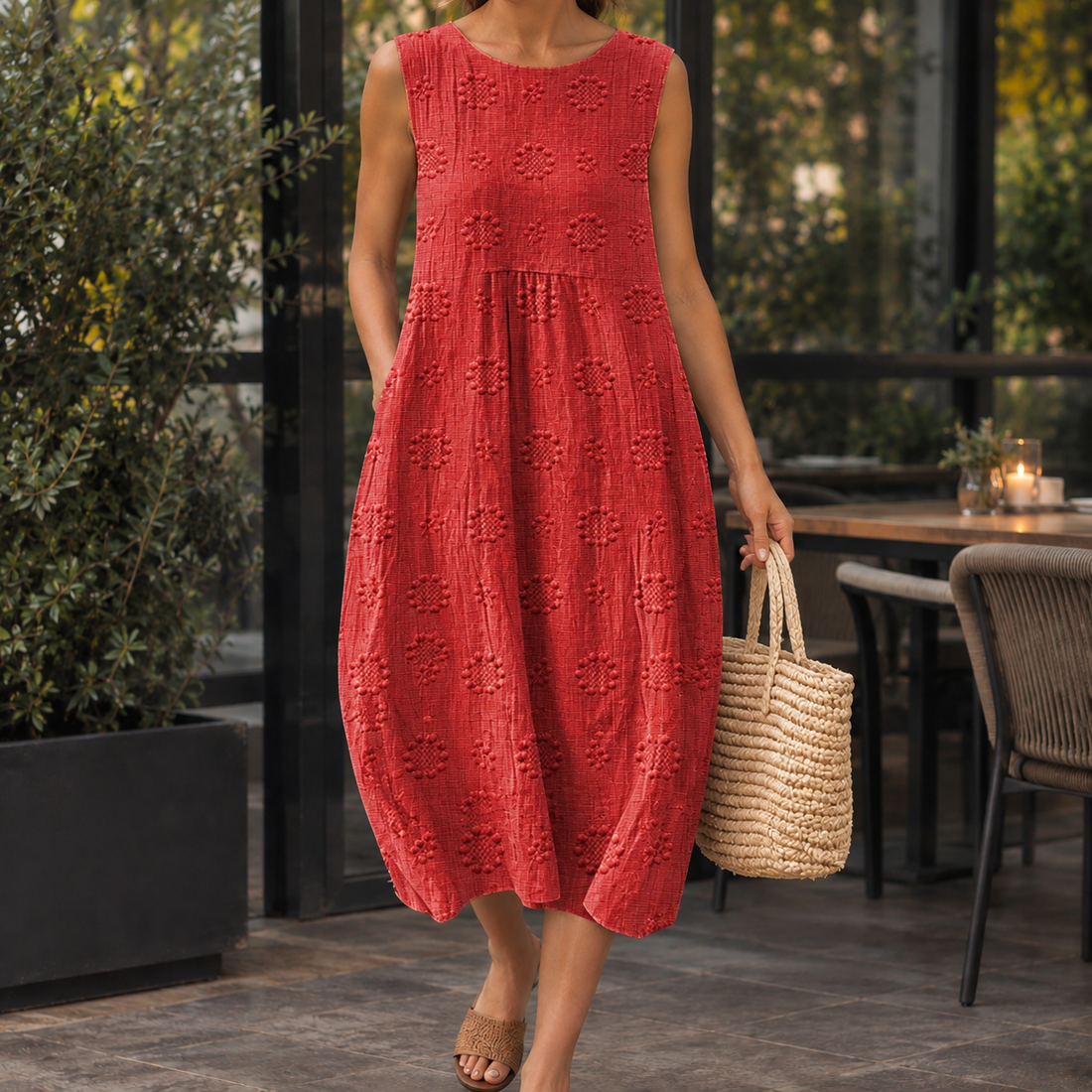 Georgina-Kate Cocoon Midi Dress - Red