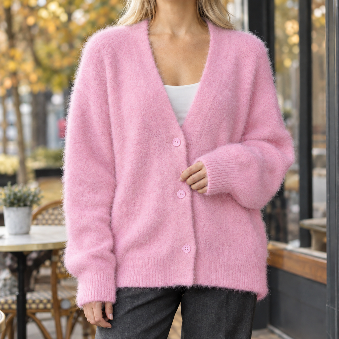 Raven-June V Neck Sweater - Pink