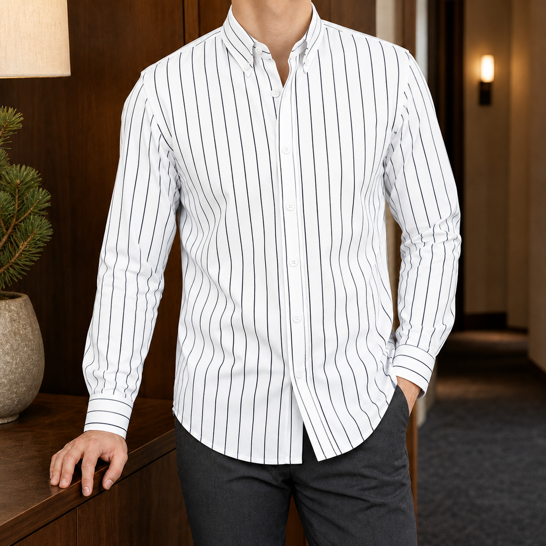 George-Hayes Striped Shirt - White