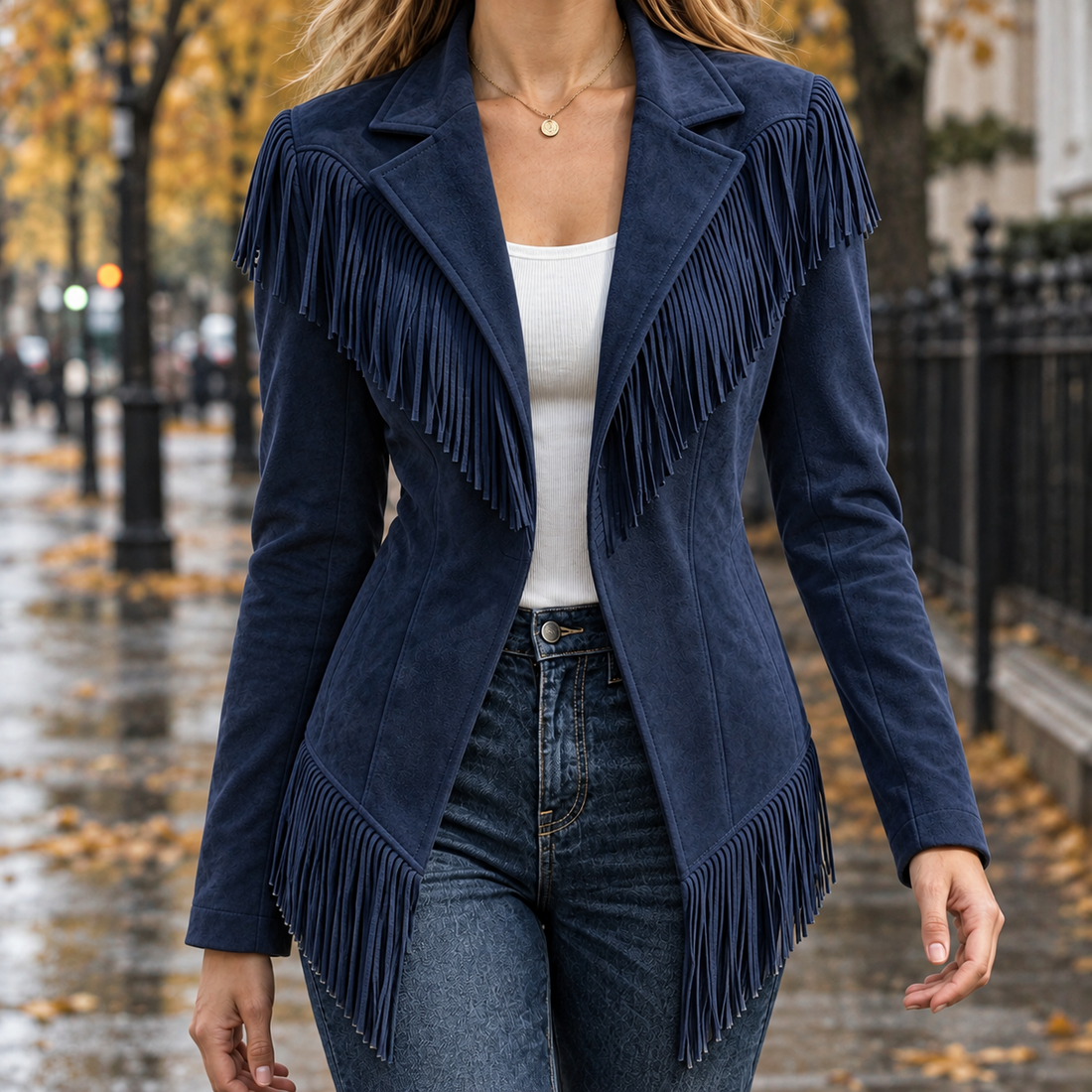 Pascaline-Claire Fringe Jacket - Navy