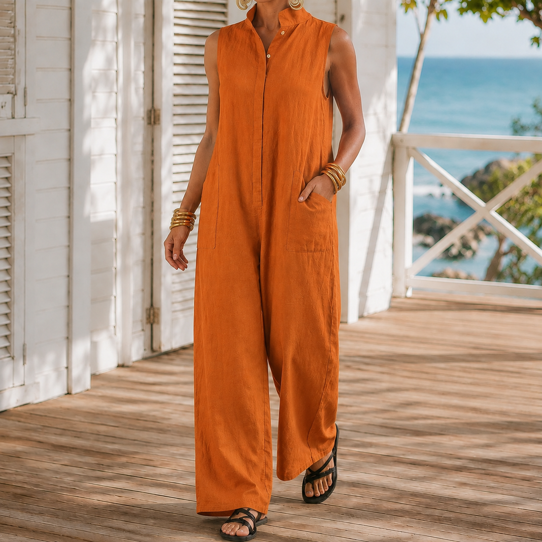 Eden-Sage Wide Leg Jumpsuit - Orange
