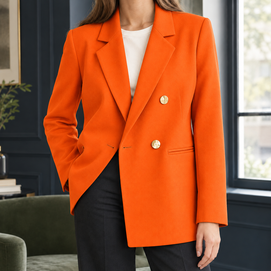 Cleo-Claire Double Breasted Blazer - Orange
