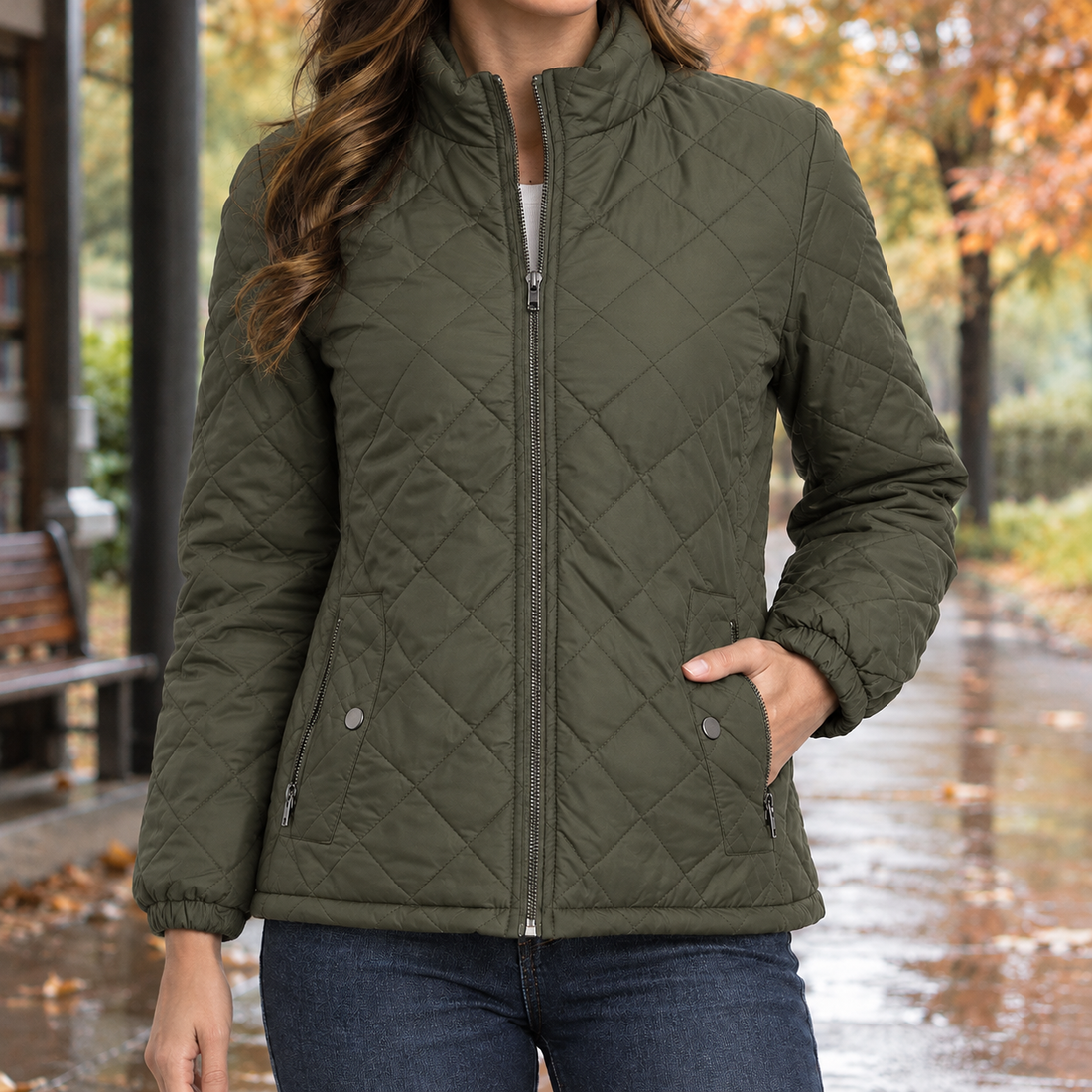 Solene-Marie Quilted Jacket - Army Green