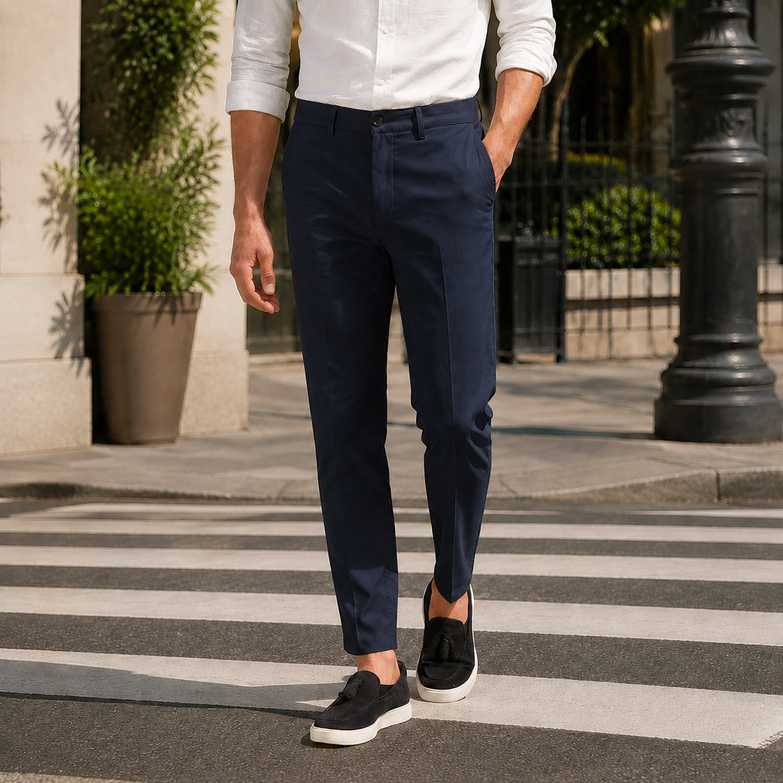 Stefan Slim Chino Pants - Dark Blu
