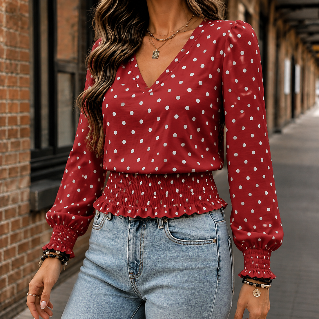 Elena-Kate Cinched Blouse - Red