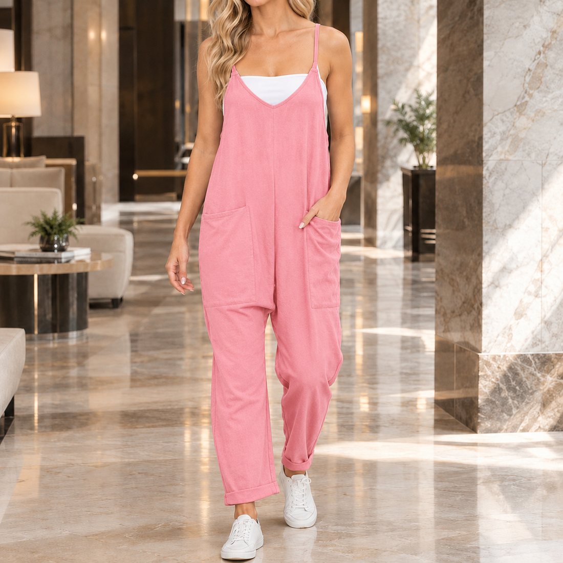 Winifred V Neck Jumpsuit - Pink