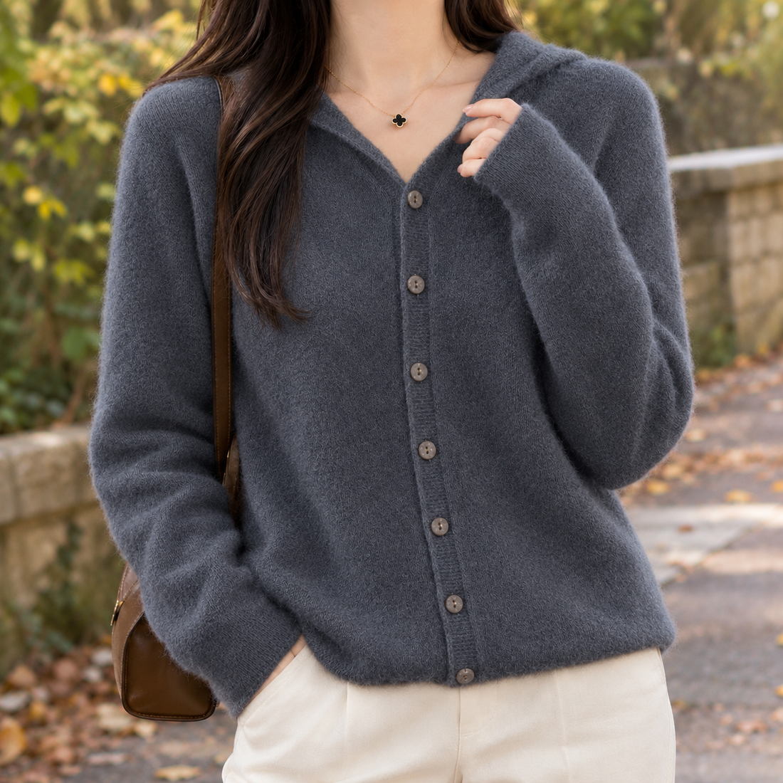 Gemma-Grace Merino Wool Cardigan - Elephant Gray