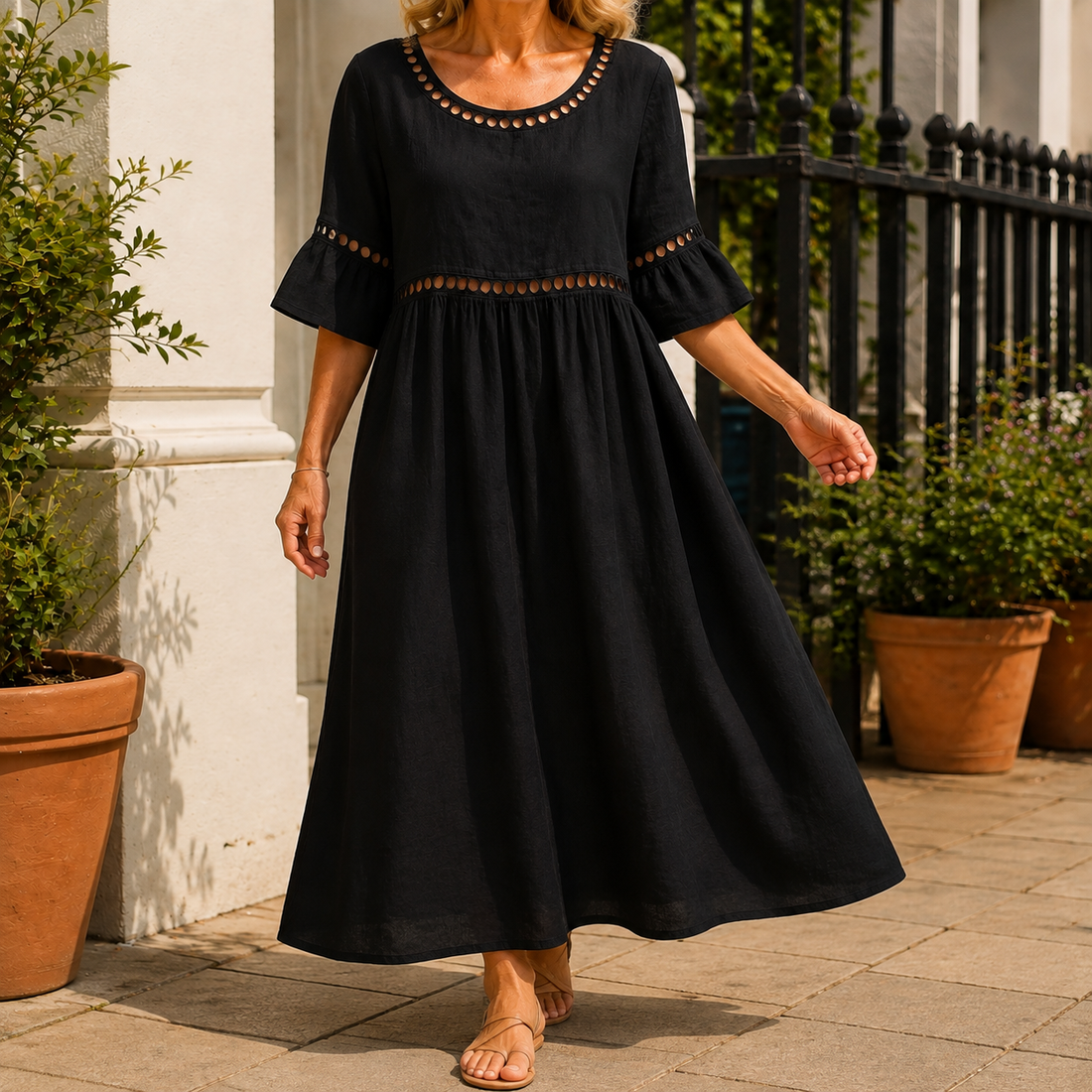 Estella-Rae Eyelet Maxi Dress - Black