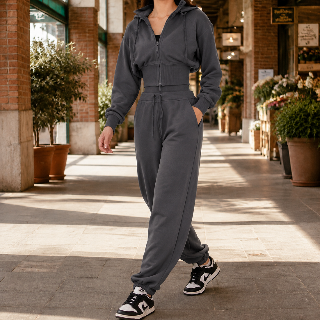 Penelope-June Cropped Tracksuit - Charcoal Gray