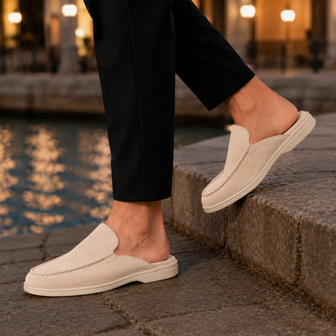 Solari Suede Mule Loafers - Cream
