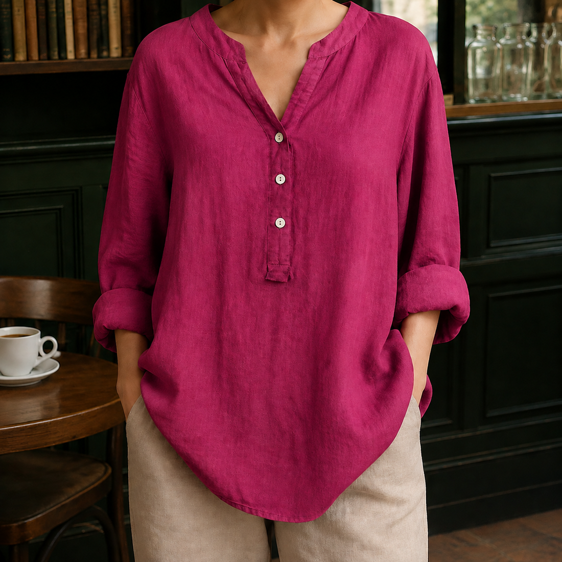 Georgina-Skye V Neck Blouse - Pink