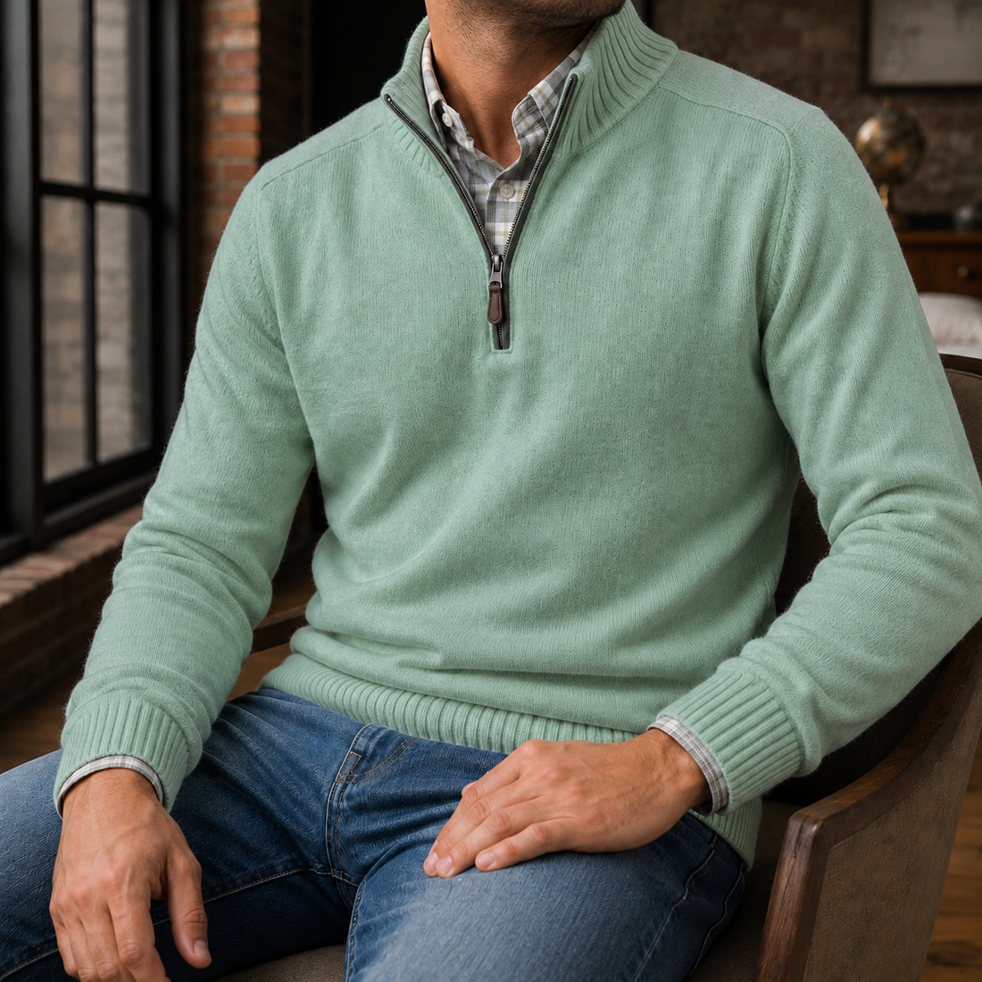 Matteo Quarter Zip Sweater - Green