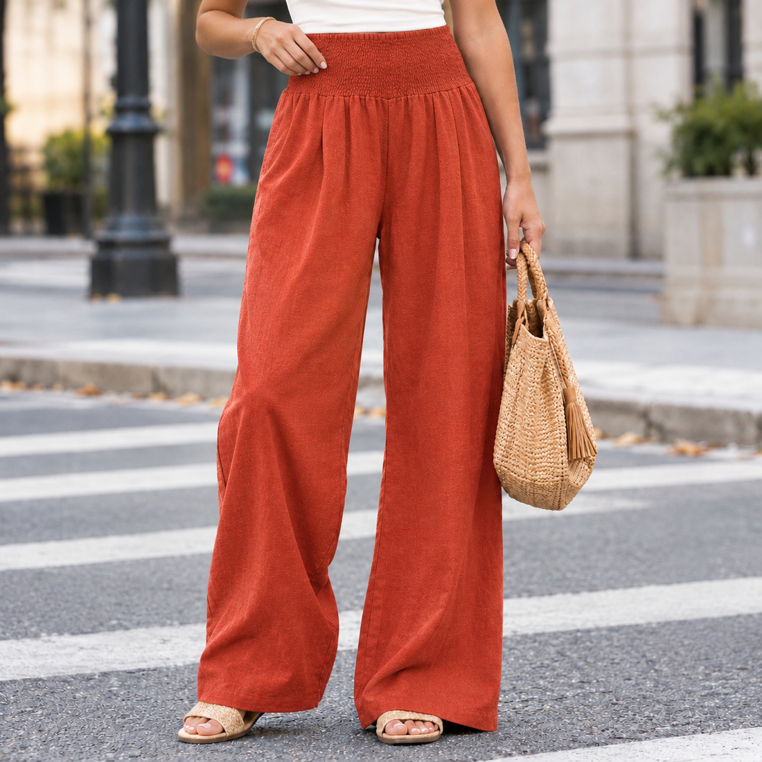 Tessa-Rae Wide Leg Pants - Orange Red