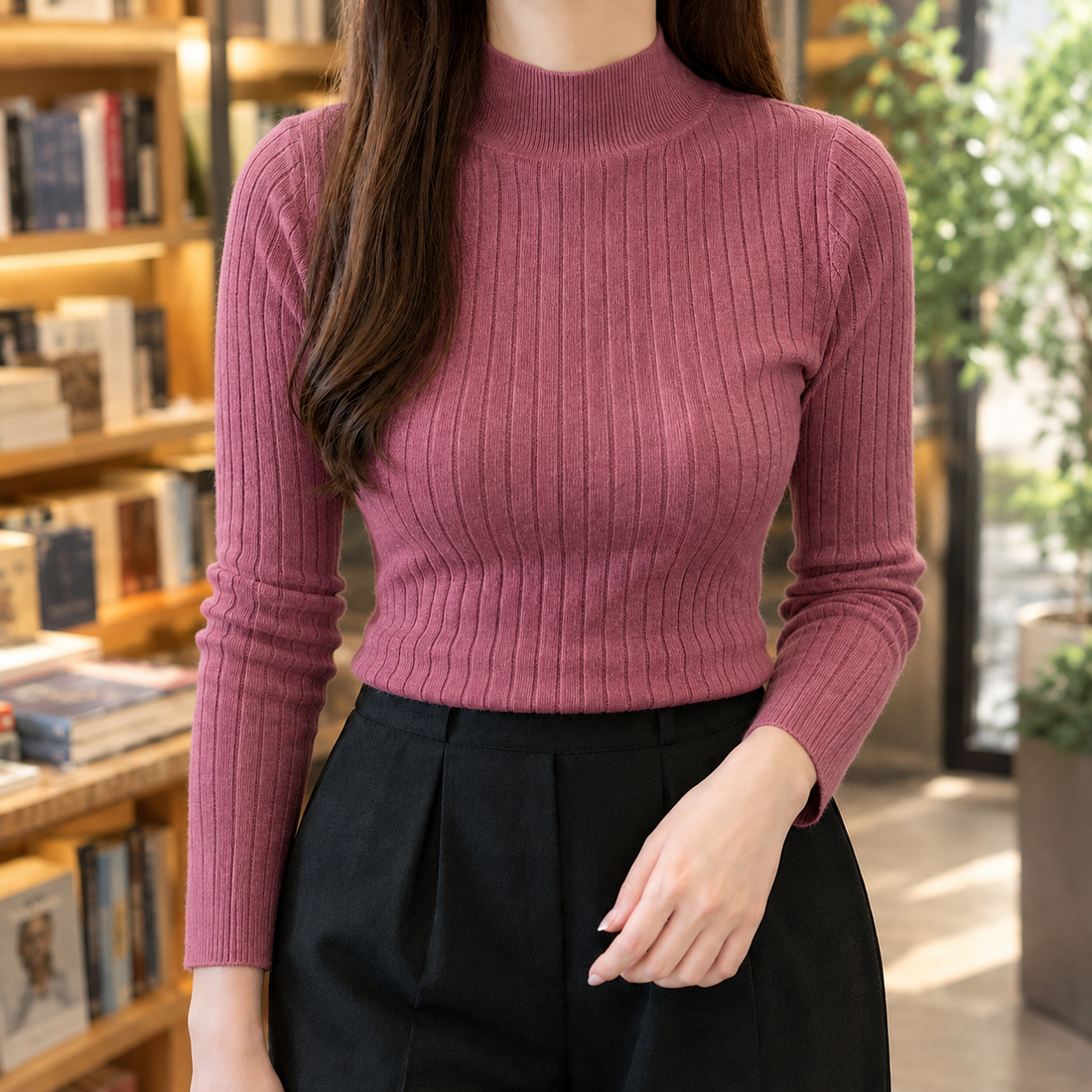 Magdalena-Mae Mock Neck Top - Rose Red