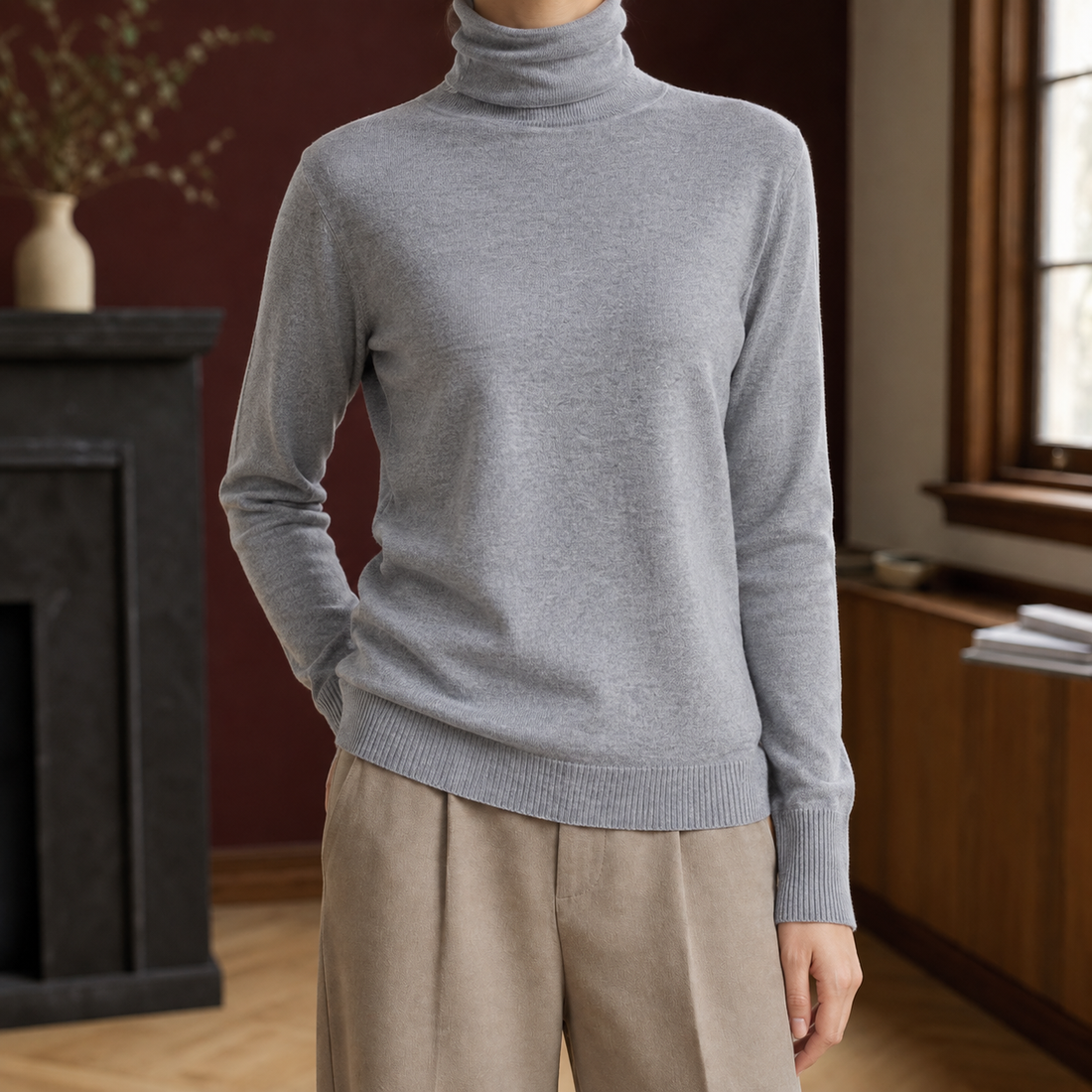 Leah-Sage Wool Turtleneck Sweater - Gray