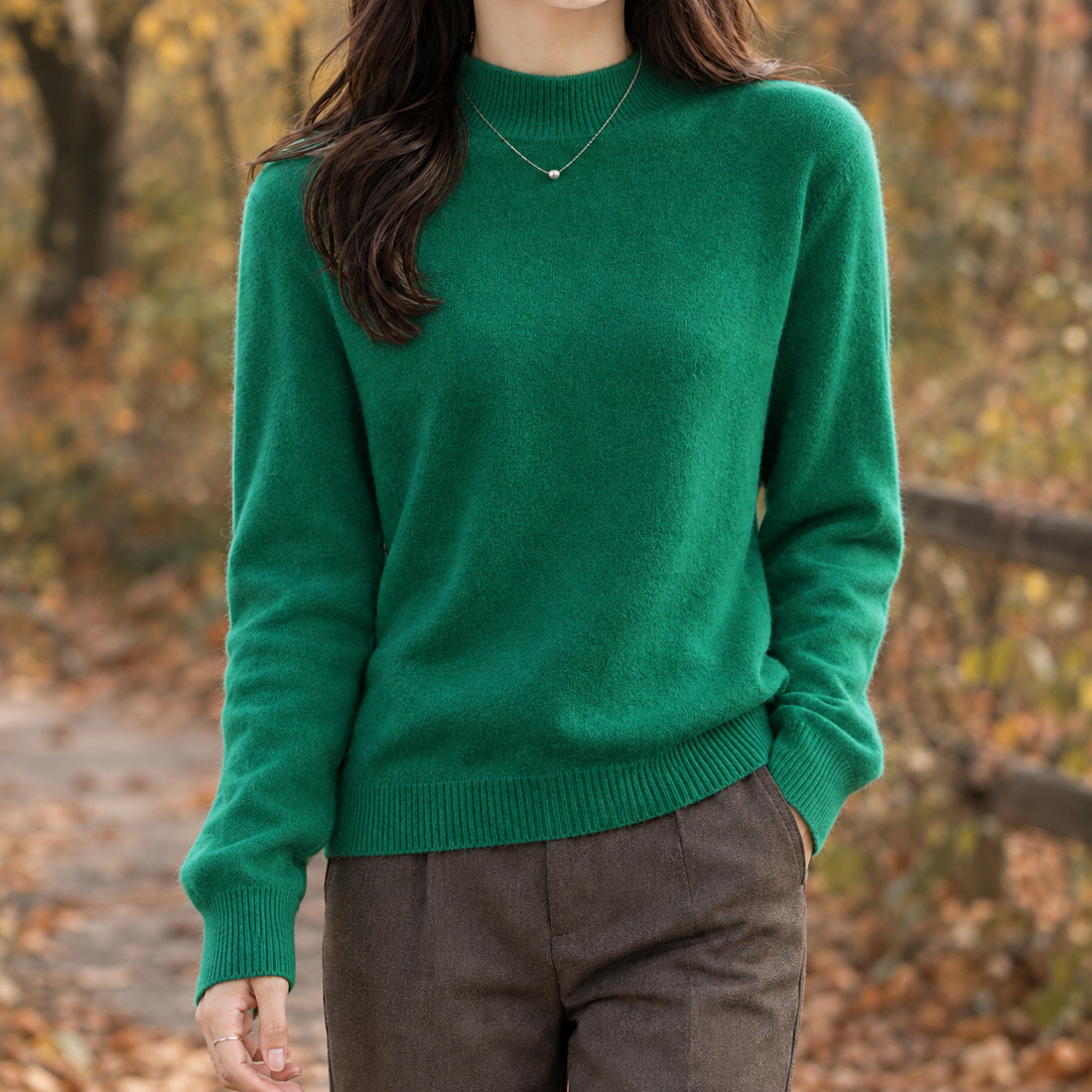 Rosalie-Pearl Mock Neck Sweater - Emerald