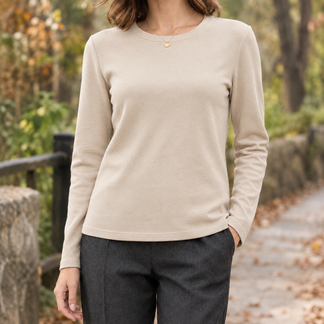 Eleanor-Skye Wool Silk Top - Light Khaki