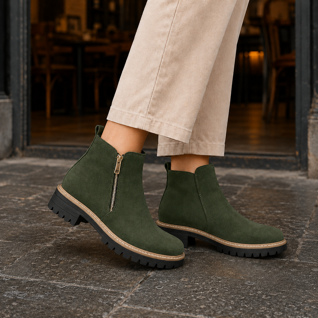 Savoia Zip Ankle Boots - Green