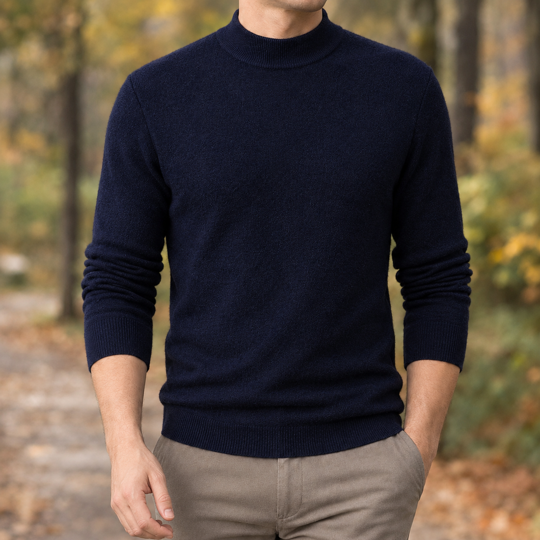 Lennox-Jude Mock Neck Sweater - Navy Blue