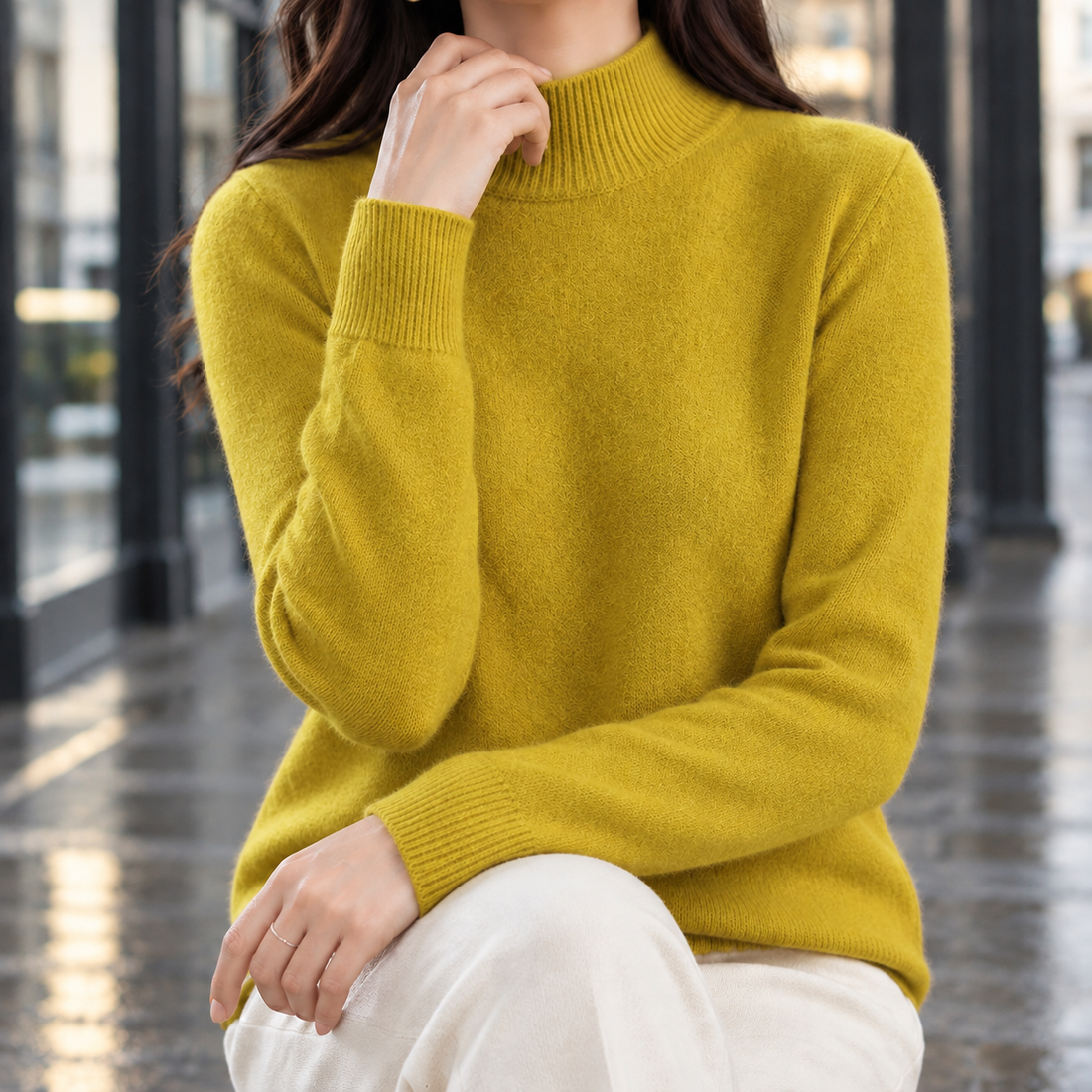 Isabelle Mock Neck Sweater - Mustard Yellow
