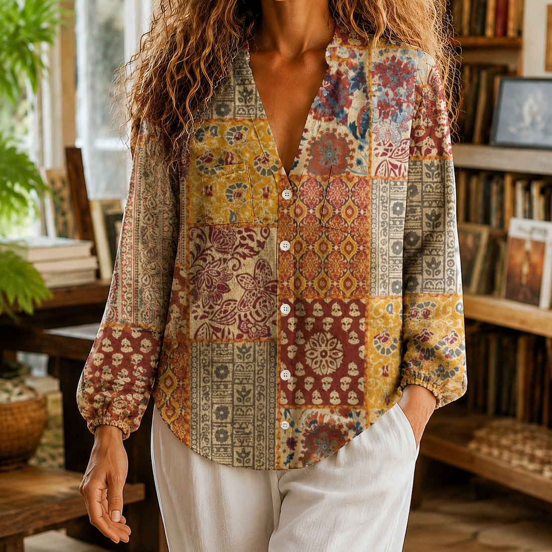 Isabella-Sage Relaxed Blouse - Multicolour