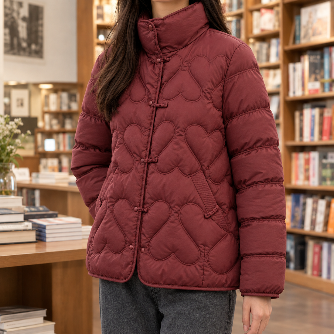 Severine-Eve Heart Quilted Jacket - Ankora Red