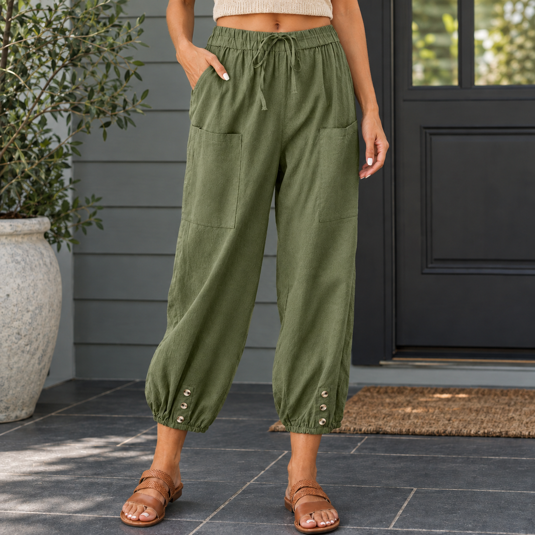 Cadence-Jane Relaxed Pants - Military Green