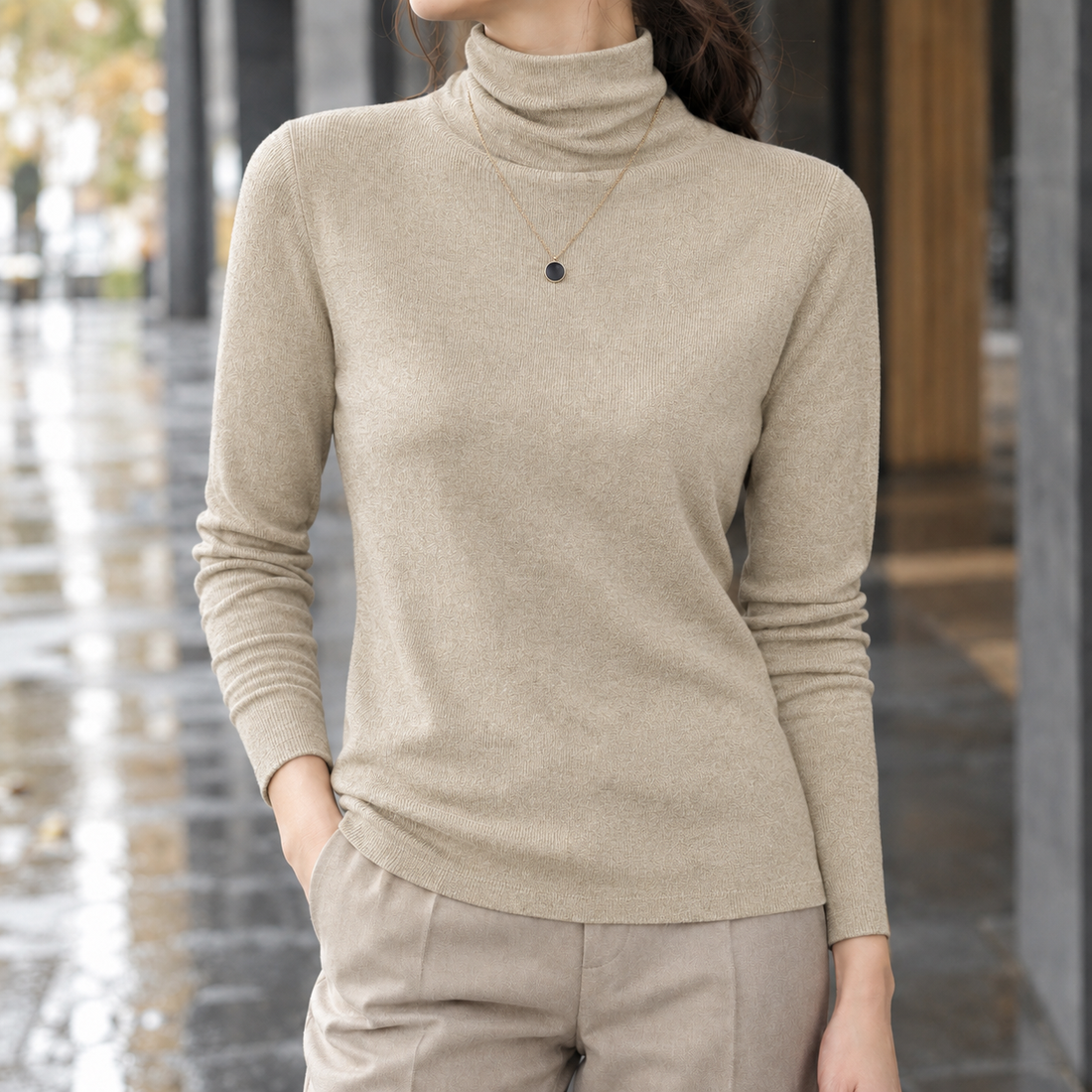 Elowen-Mae Wool Turtleneck - Milky Apricot