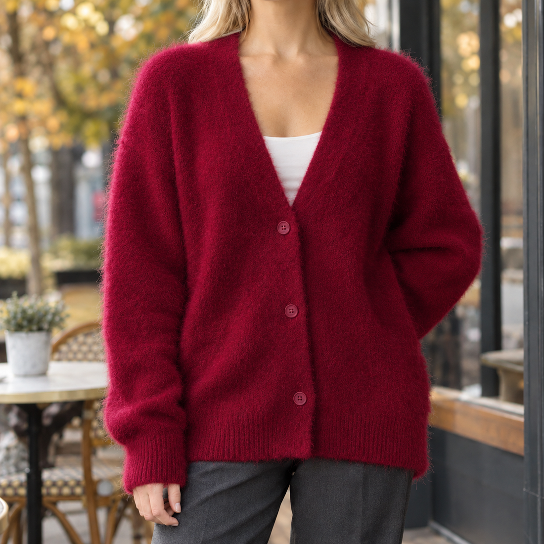 Raven-June V Neck Sweater - Wine Red
