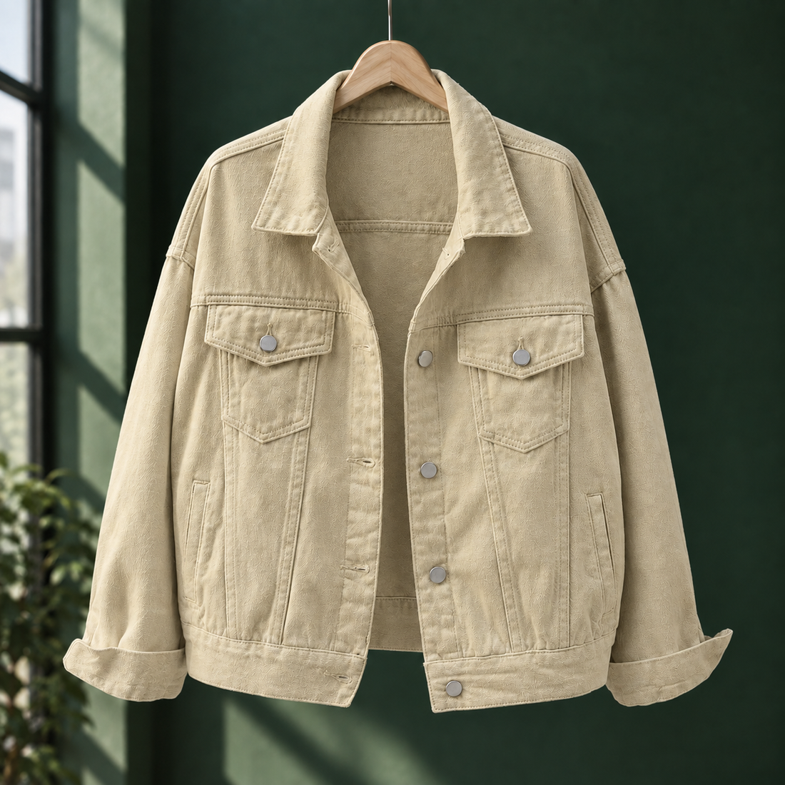 Olympia-Louise Relaxed Denim Jacket - Khaki