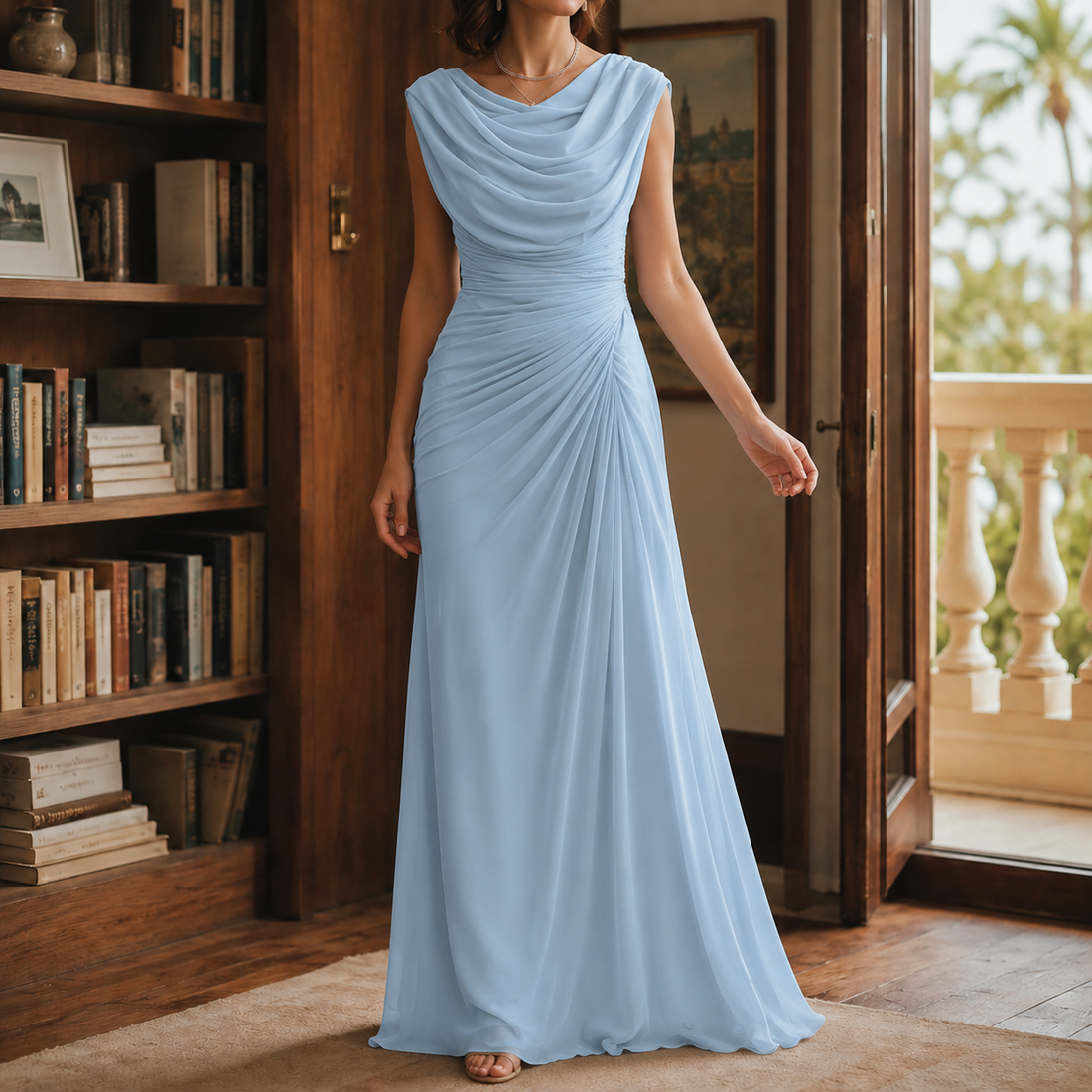 Sylvie-Skye Draped Maxi Dress - Sky Blue