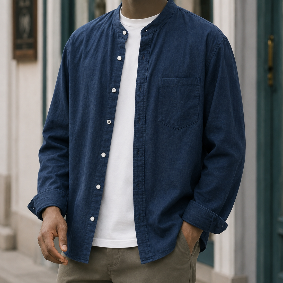 Romano Mandarin Shirt - Dark Blue