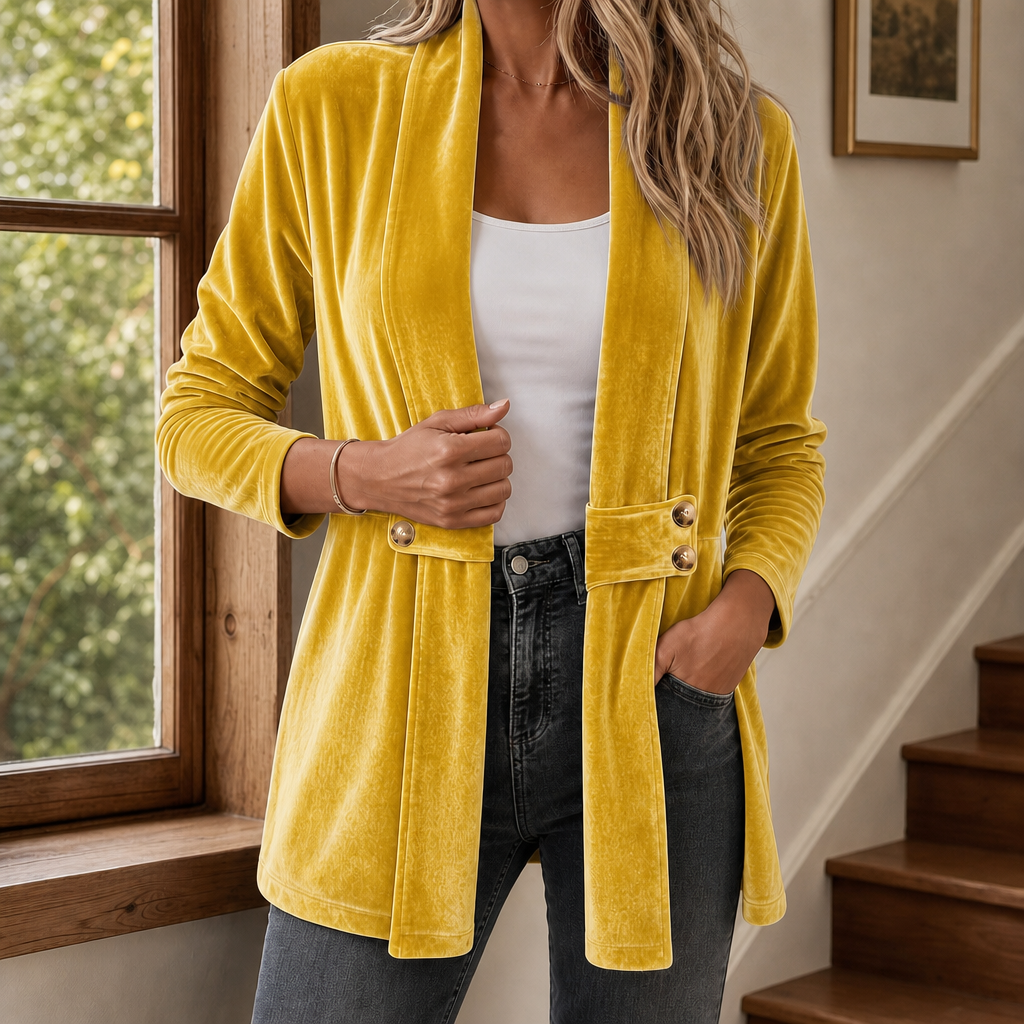 Zenobia Velvet Cardigan - Yellow