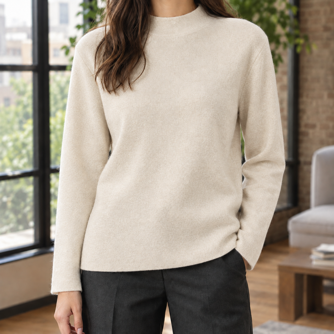 Desiree Mock Neck Sweater - Oatmeal