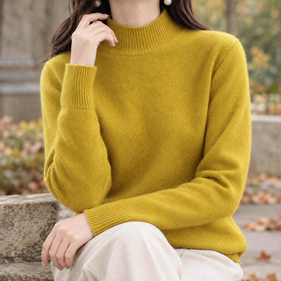Selena-Belle Mock Neck Sweater - Yellow