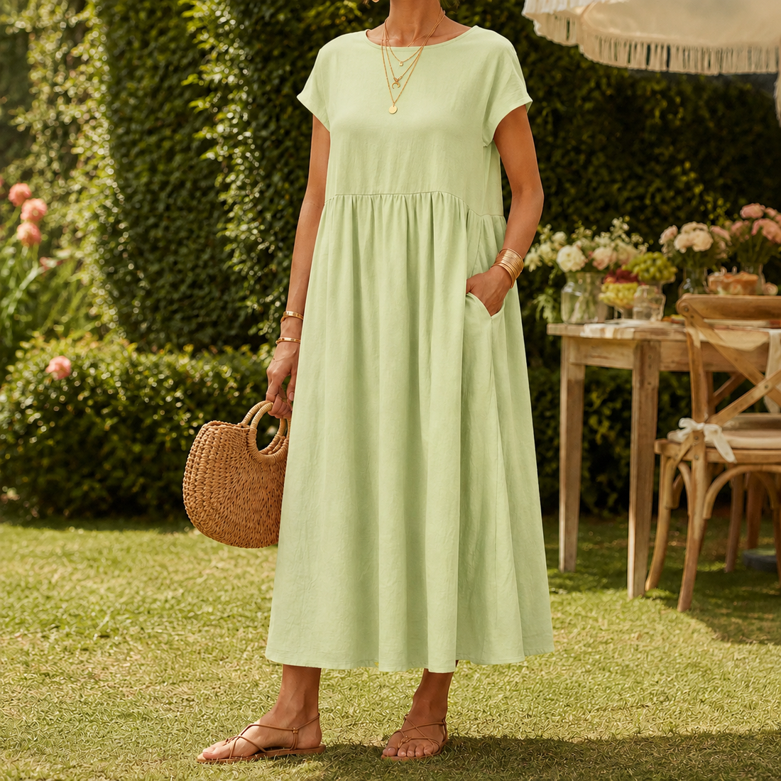 Orla-June Relaxed Midi Dress - Mint Green