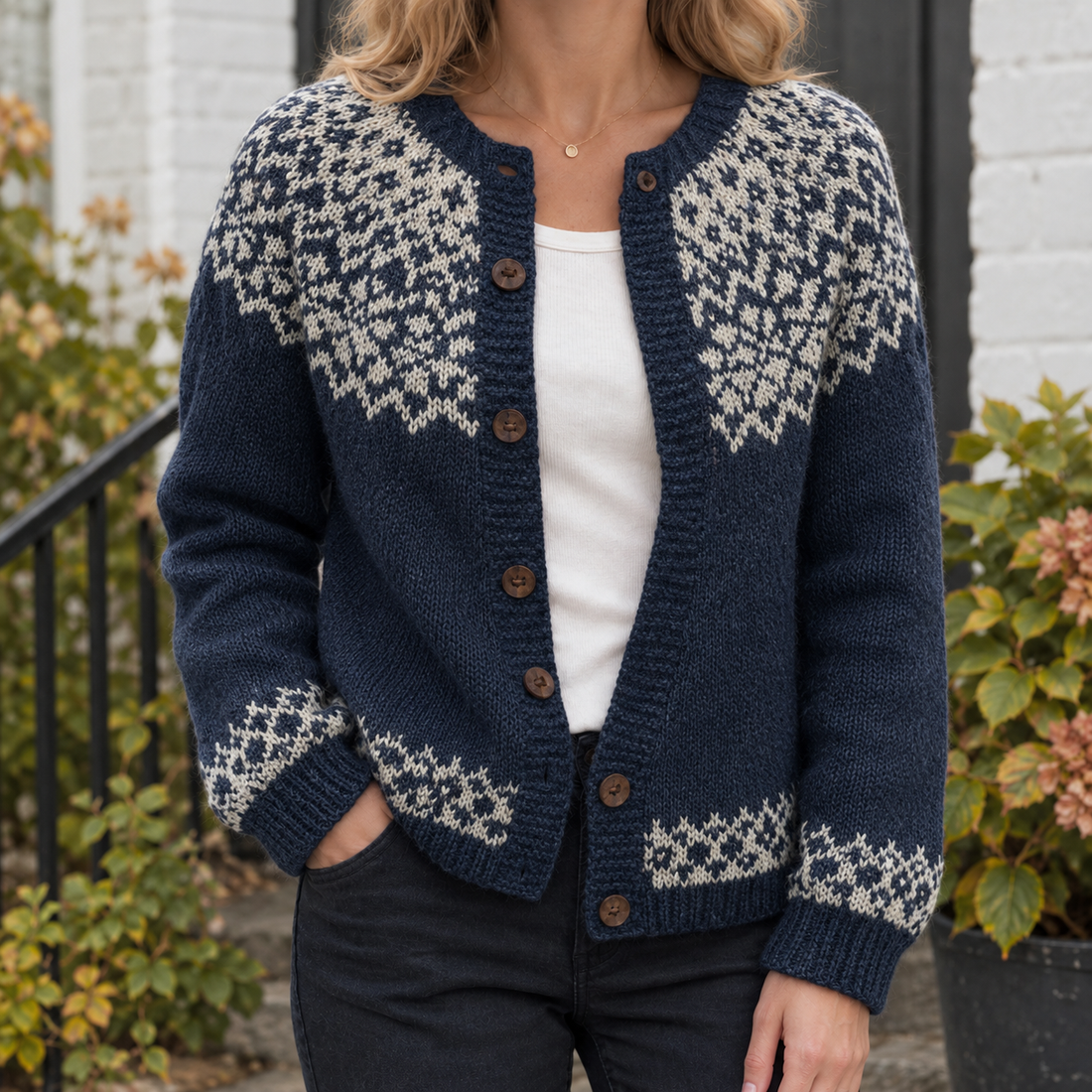 Adrienne Jacquard Cardigan - Navy