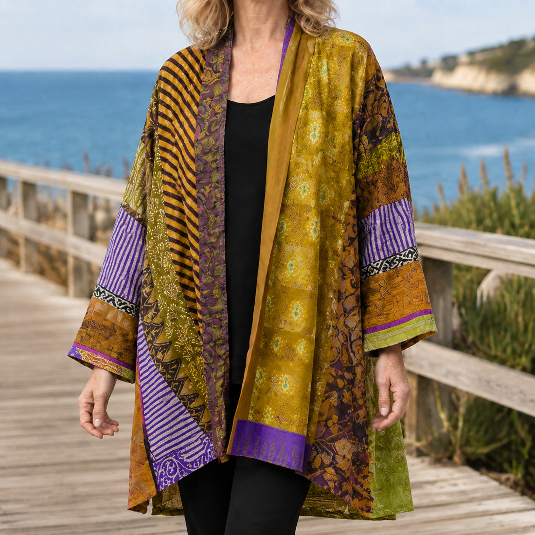 Celine-Sage Patchwork Cardigan - Yellow